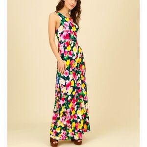 Beeson River Garden Flower Floral Slit Maxi Dress Slimming Silhouette Sleeveless
